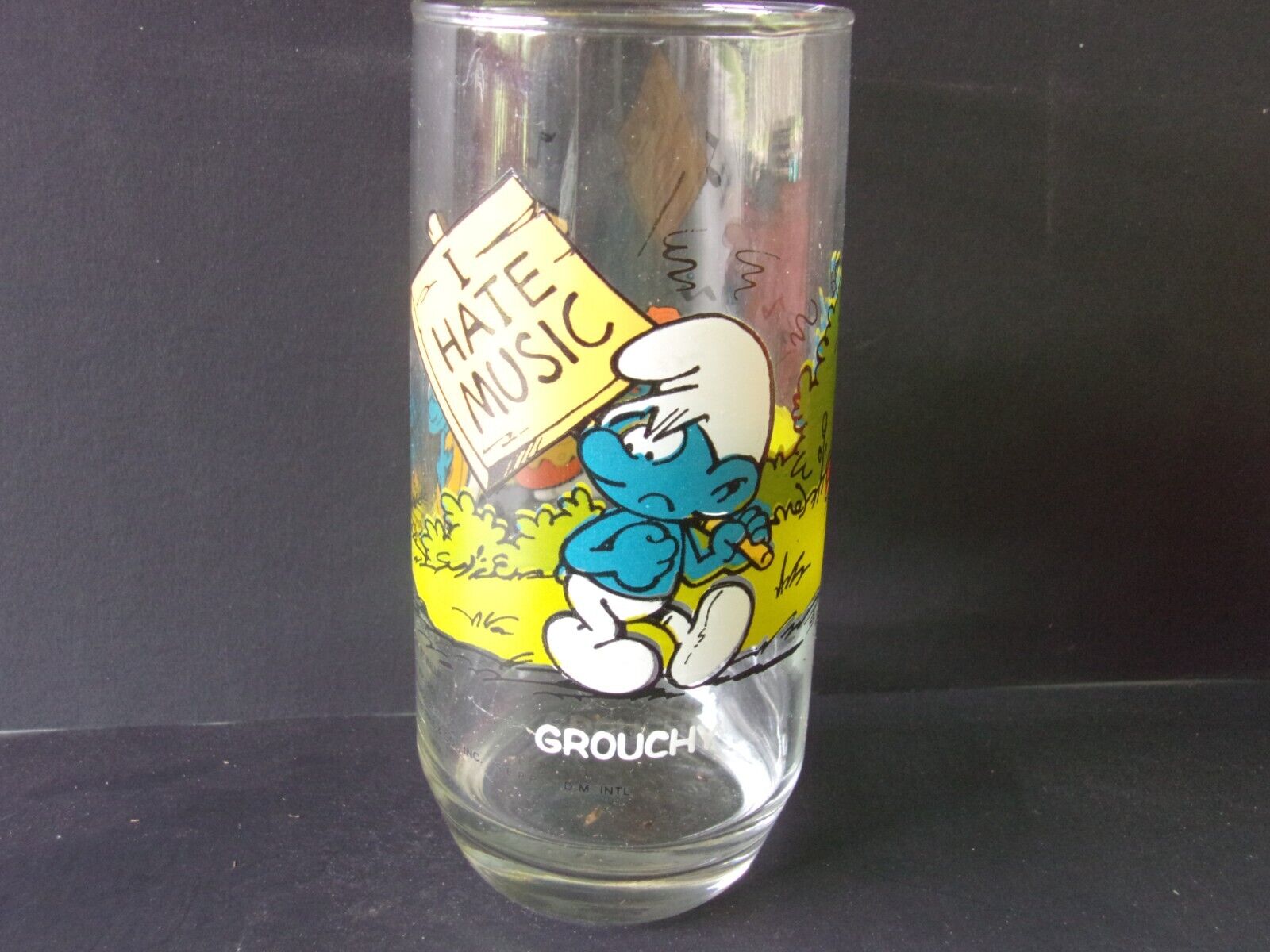 Vintage Peyo, 1982, Wallace Berrie & Co., SMURF Drinking Glass, GROUCHY
