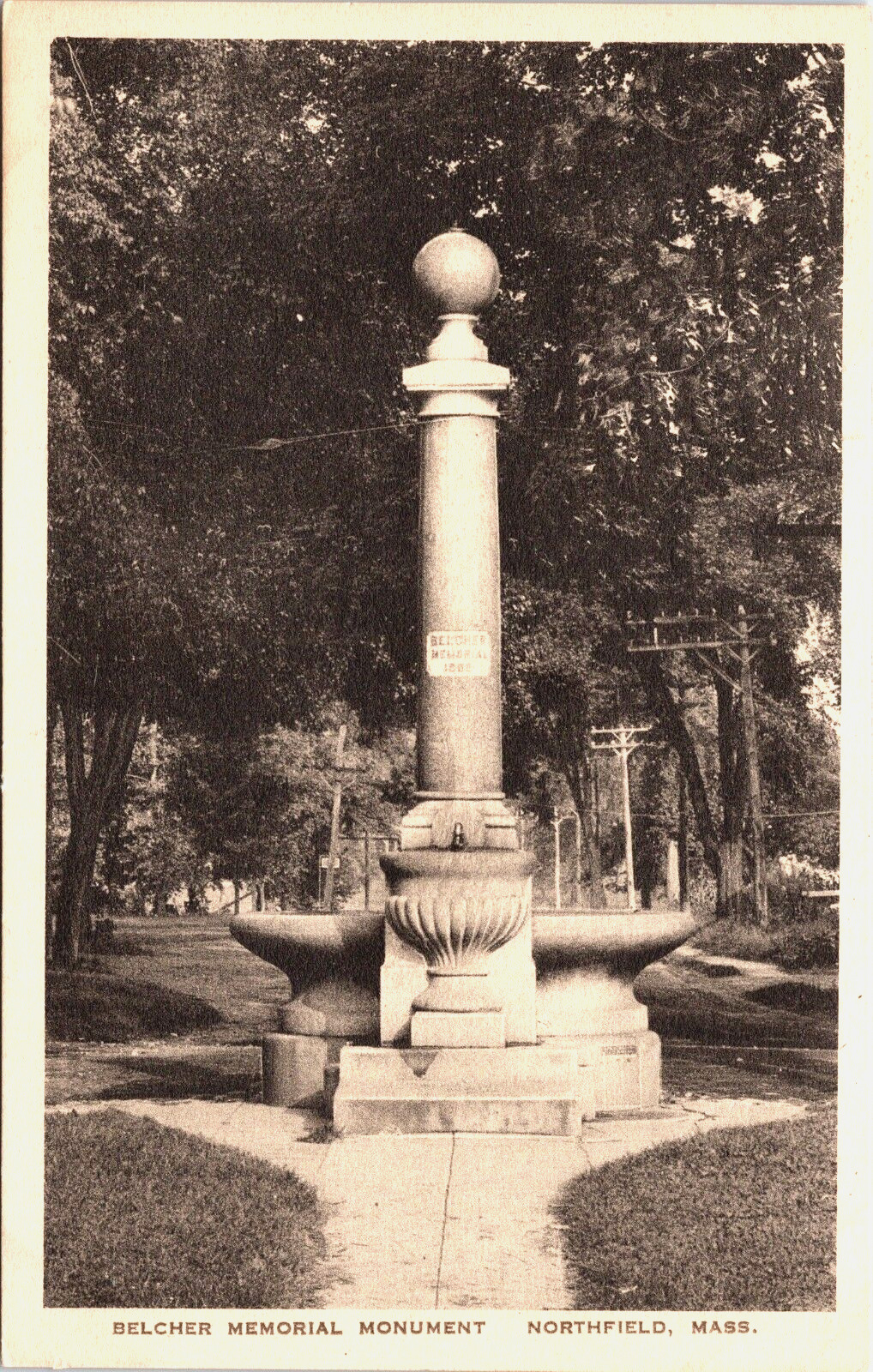 Belcher Memorial Monument, Northfield Mass, DB, Albertype, Unposted