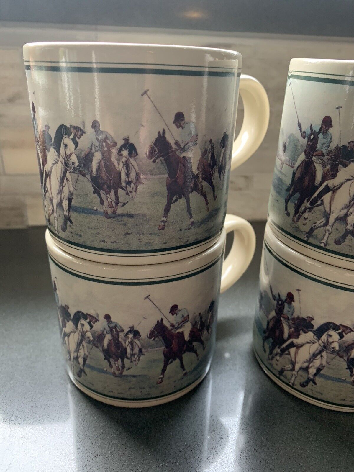 Vintage Lot of 4 Drinking Cups Polo Sports Equestrian Horse Coffee Mugs Japan