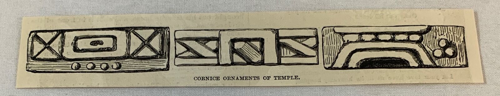 1883 small magazine engraving ~ CORNICE ORNAMENTS OF TEMPLE