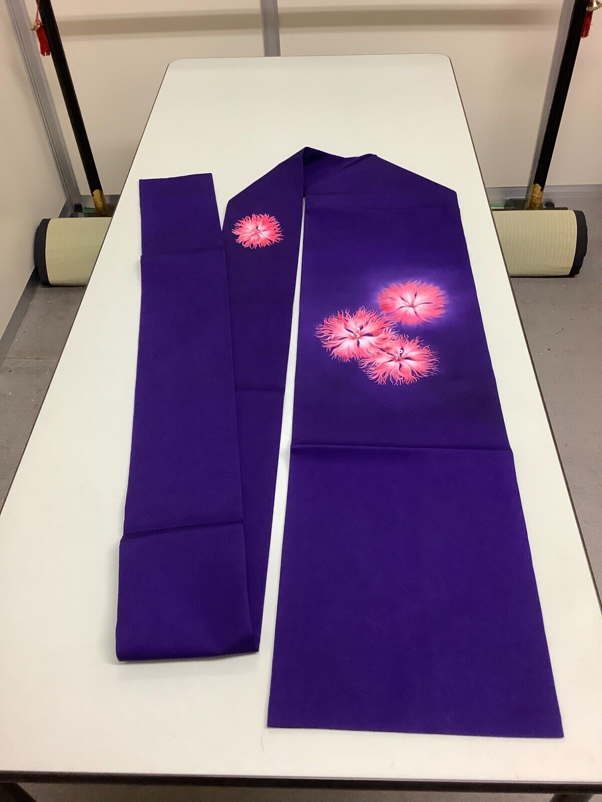 Japanese Vintage Kimono Nagoya Obi polyester blue tradition flower 140.1x11.8in