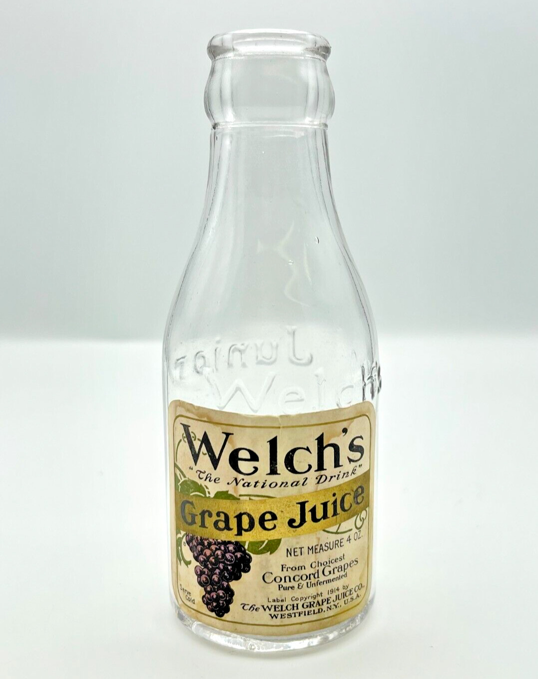 Vintage RARE Welch\'s The National Drink Grape Juice 4oz Junior Glass Bottle