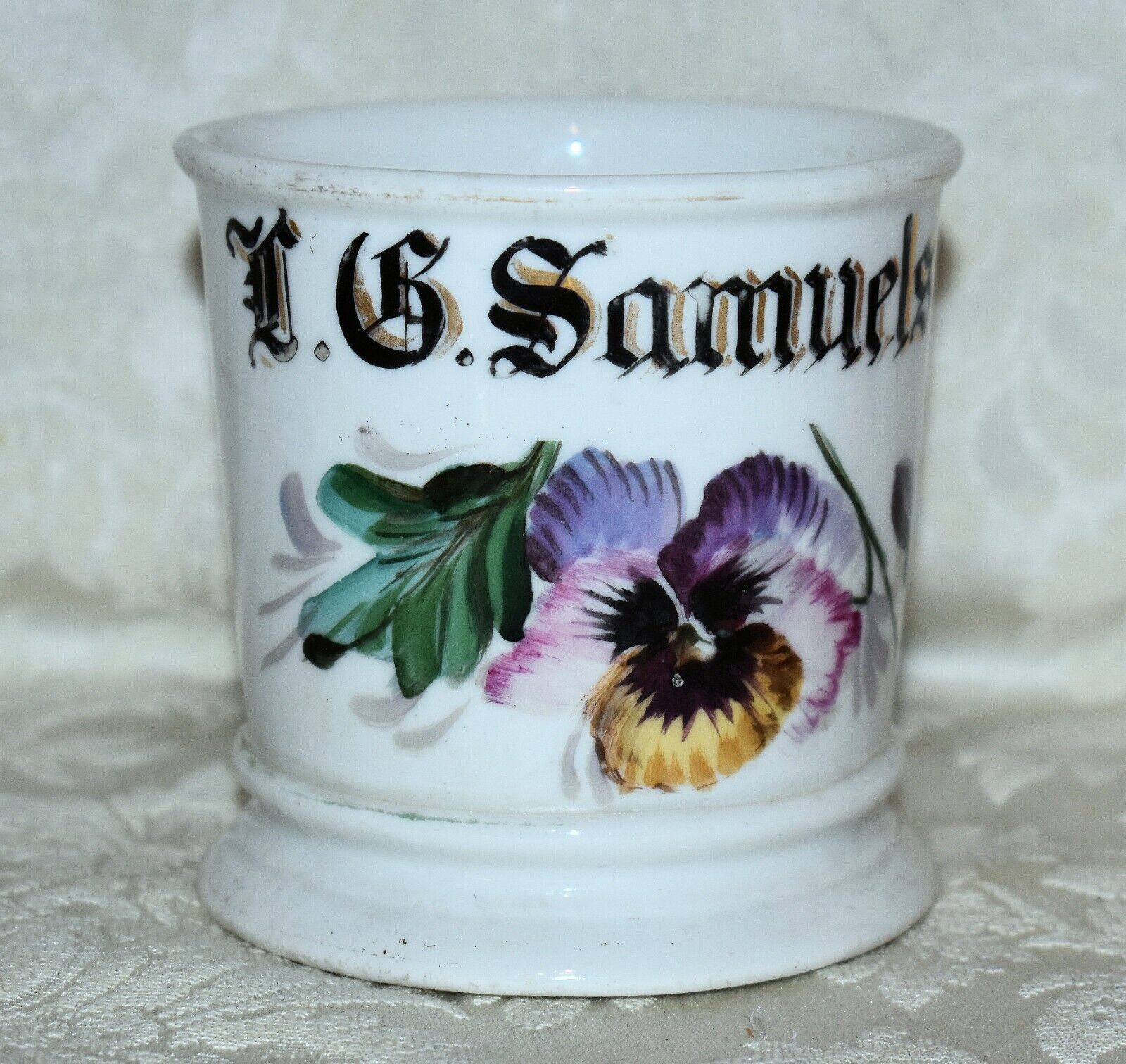 T10C. ANTIQUE PERSONALIZED SHAVE / COFFEE MUG / MADE IN VIENNA, AUSTRIA 3 1/2\