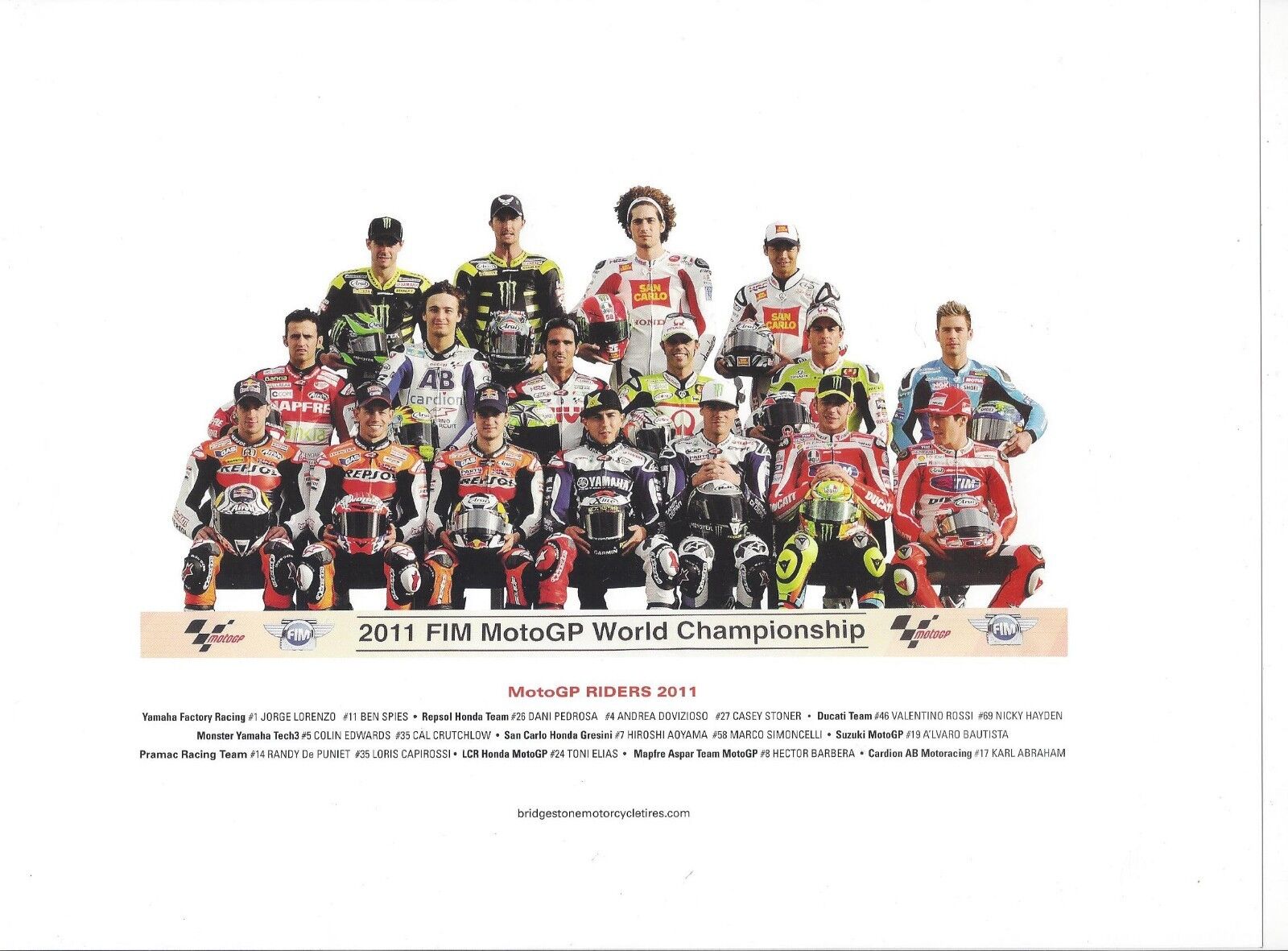 Poster Card 2011 FIM MotoGP Nicky Hayden Valentino Rossi Ducati Honda Repsol