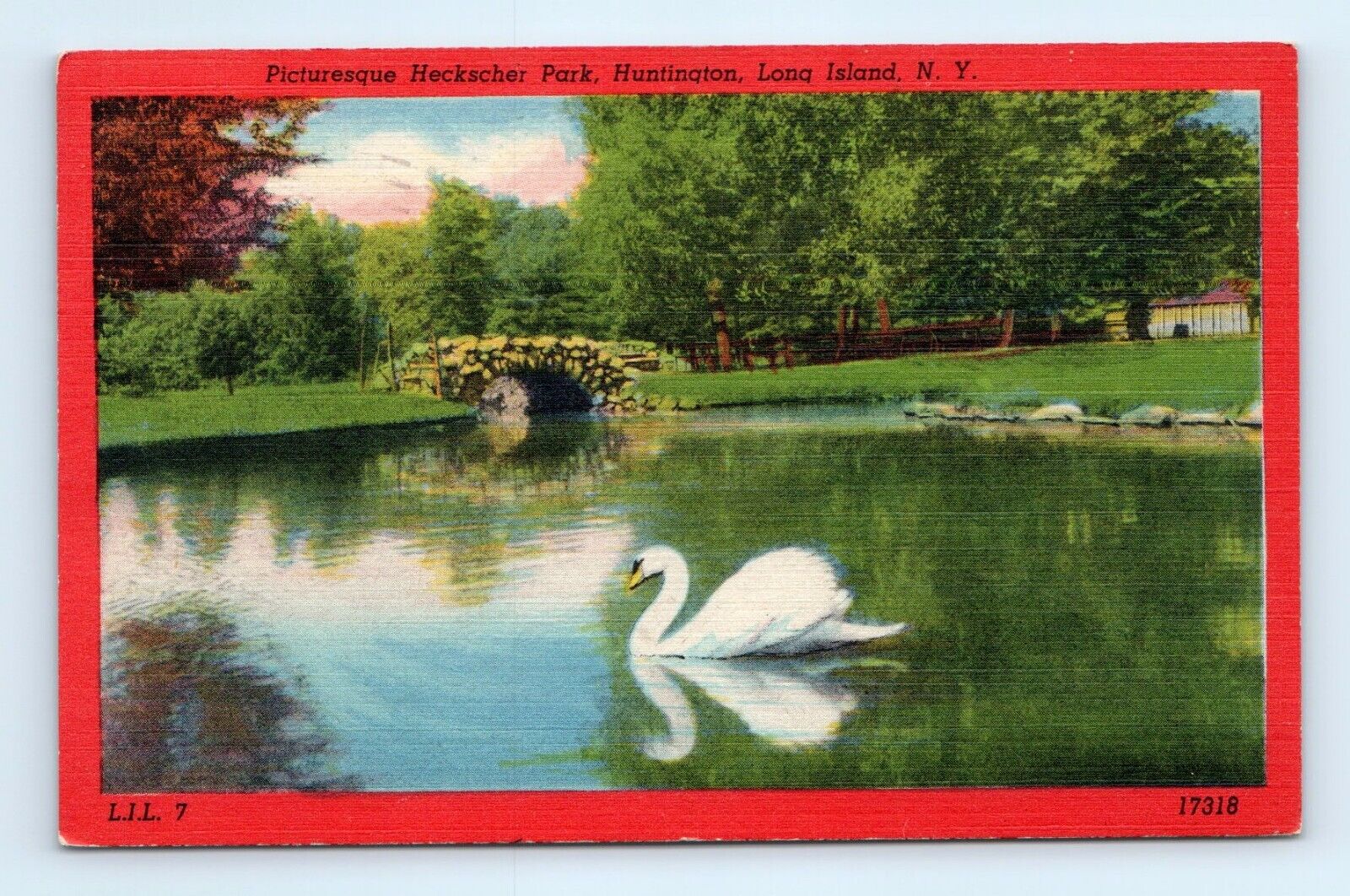 Swan Heckscher Park Huntington Long Island NY Postcard Posted 1954