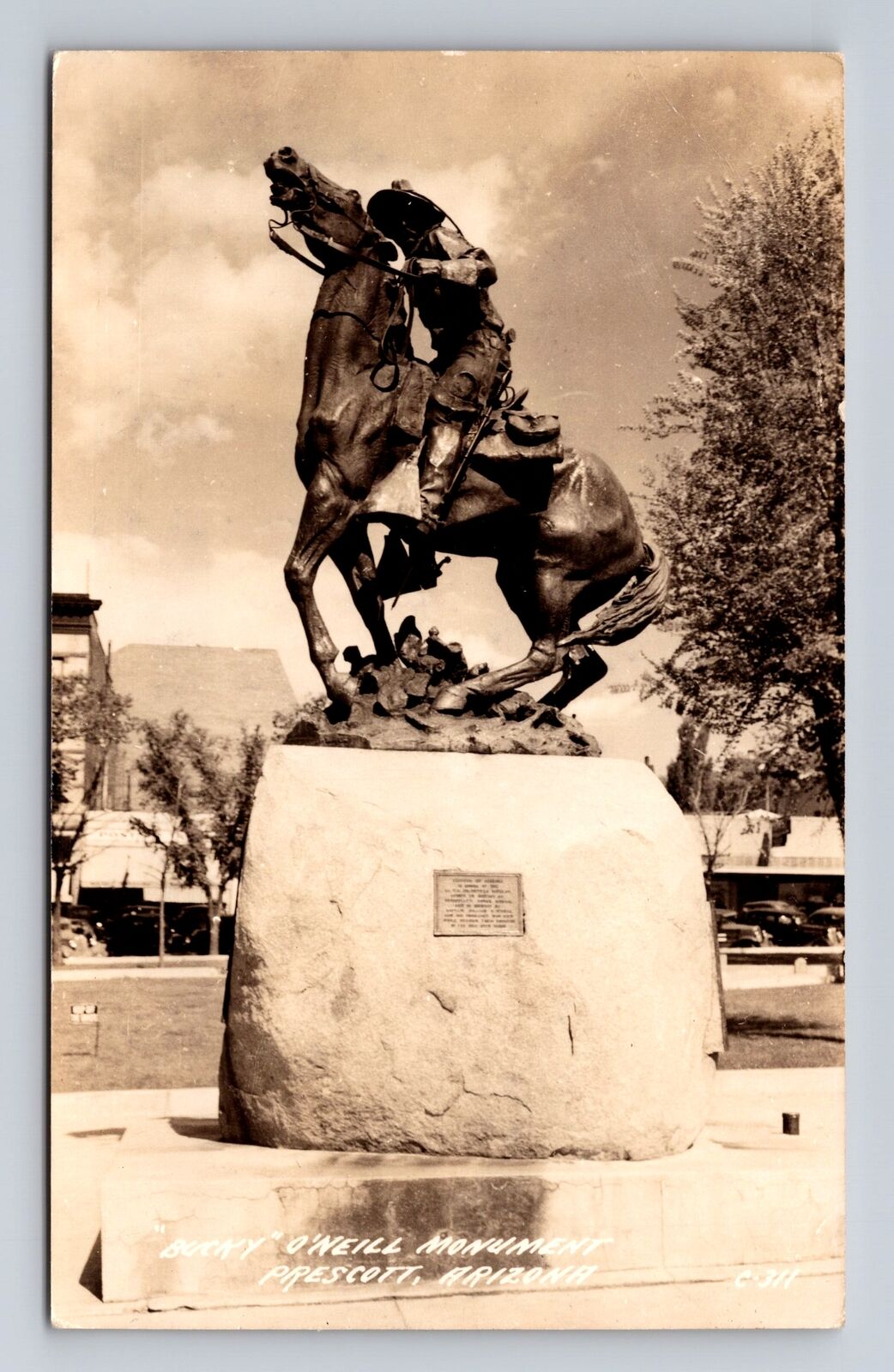 Prescott AZ- Arizona, Bucky O'Neill Monument, Antique, Vintage Souvenir Postcard