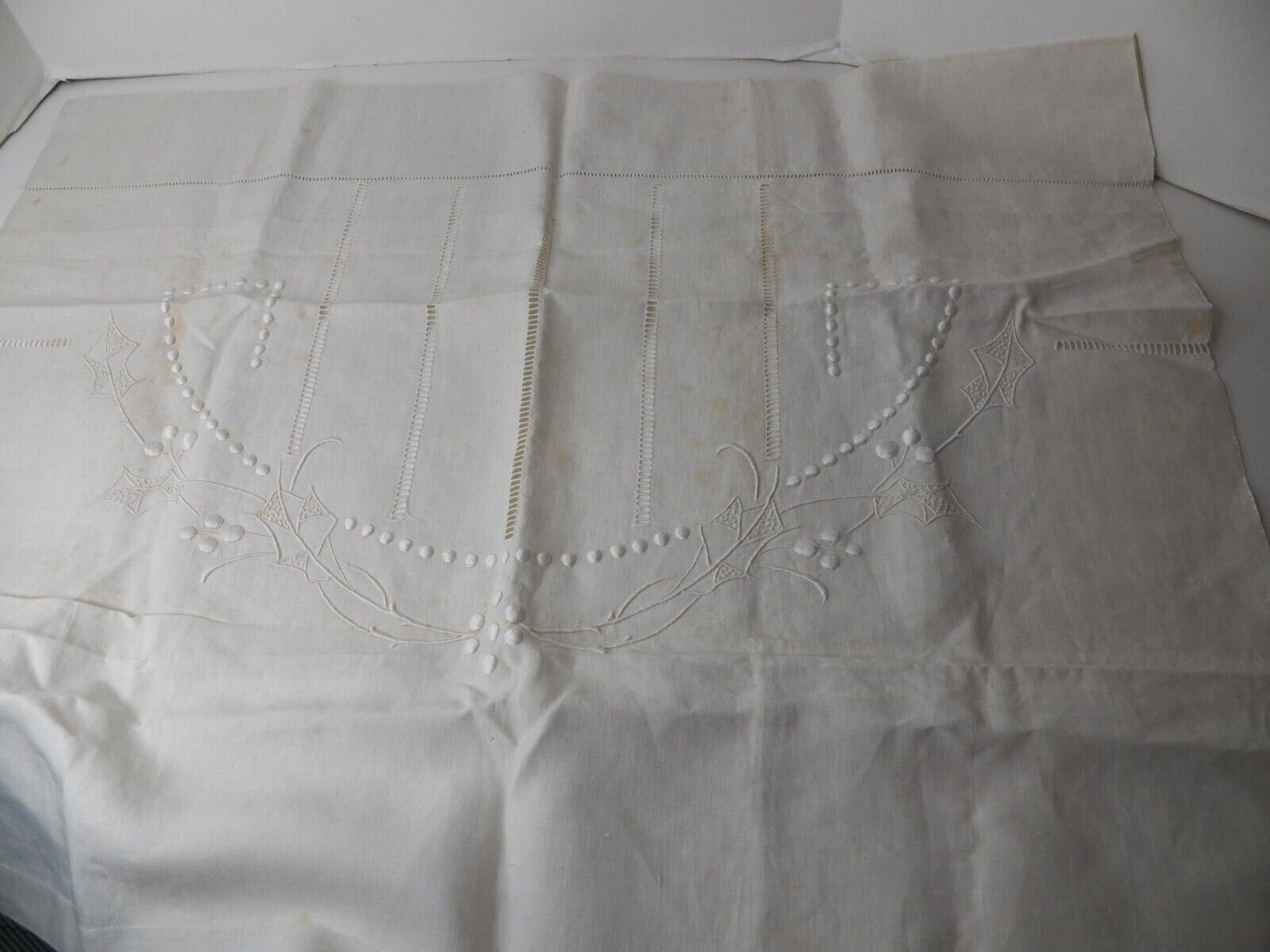 FRENCH EMBROIDERED OFF WHITE SHEET SAMPLE, LARGE SIZE