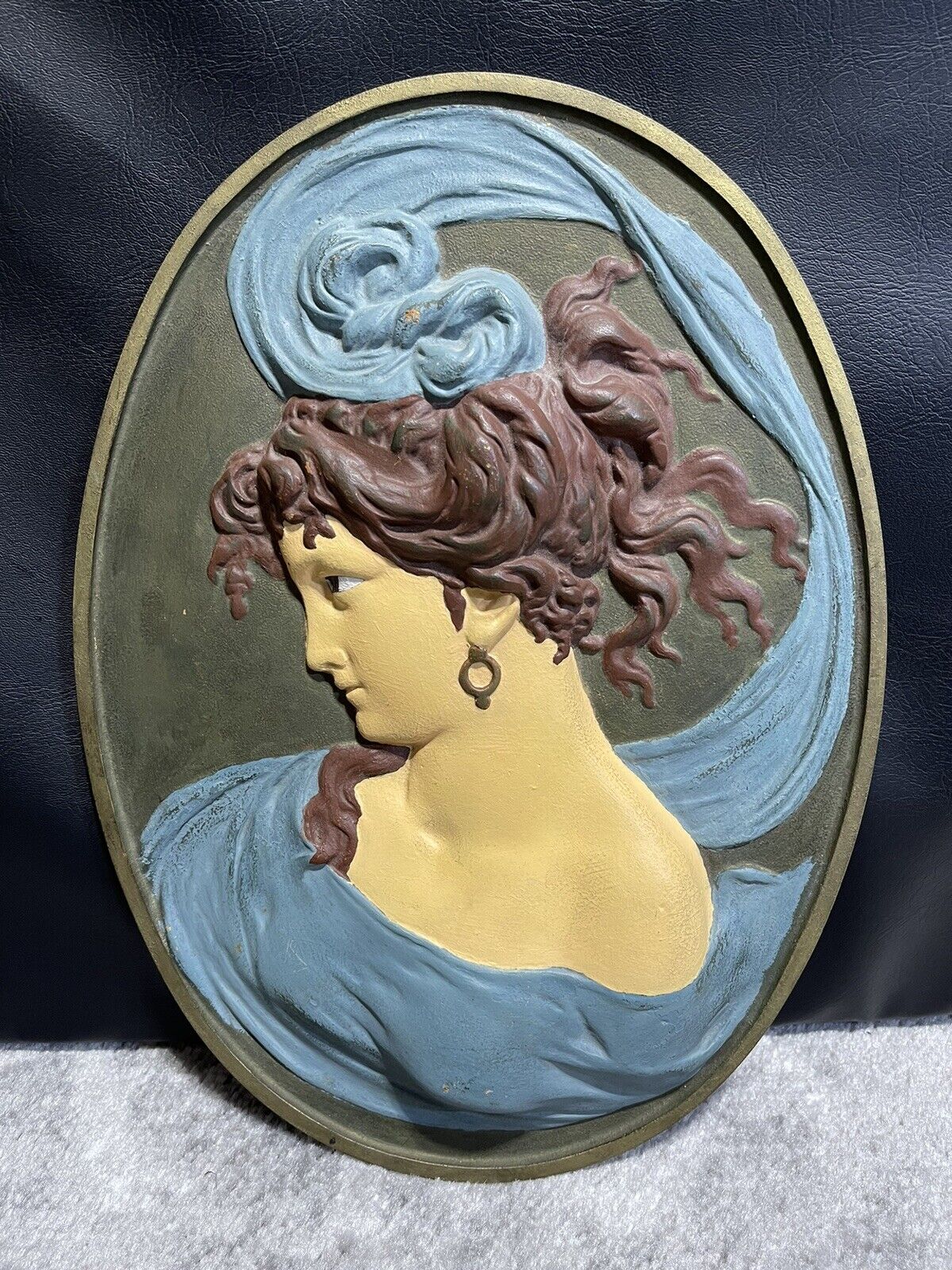 ANTIQUE 1821 BRADLEY & HUBBARD ART NOUVEAU LADY BUST CAST IRON WALL PLAQUE