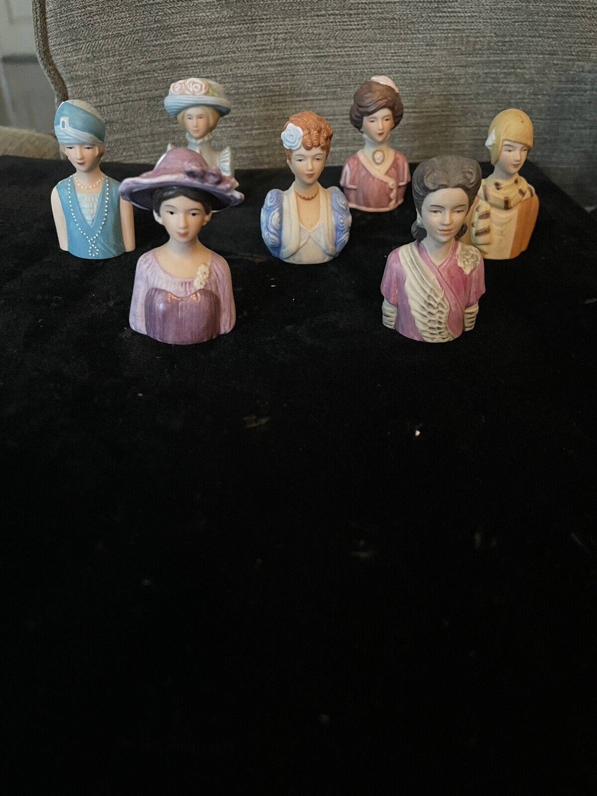 Vintage Avon Porcelain Lady Head Thimbles 1982 - 1984 set of 7