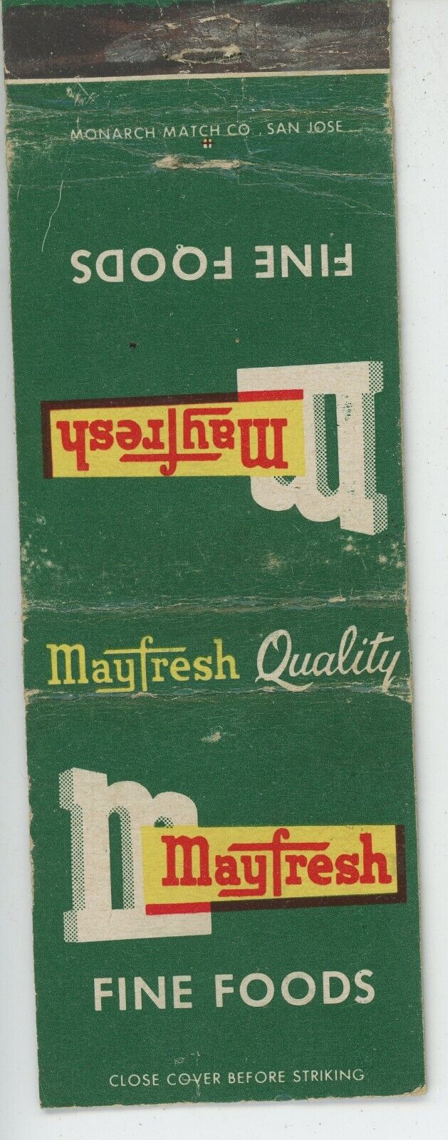Mayfresh Fine Foods Antq Matchbook Cover D-6