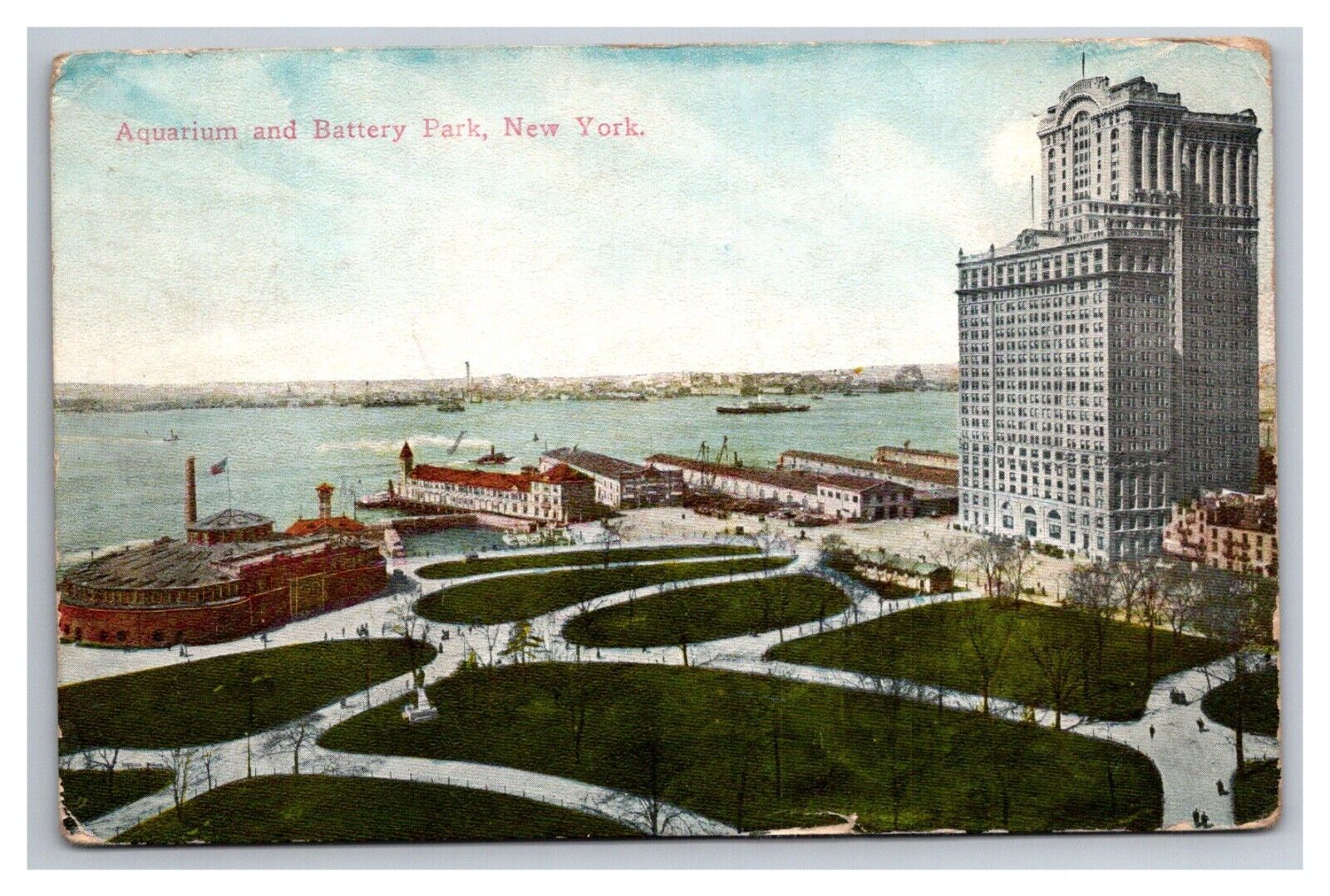 Postcard New York City New York Aquarium and Battery Park 1912