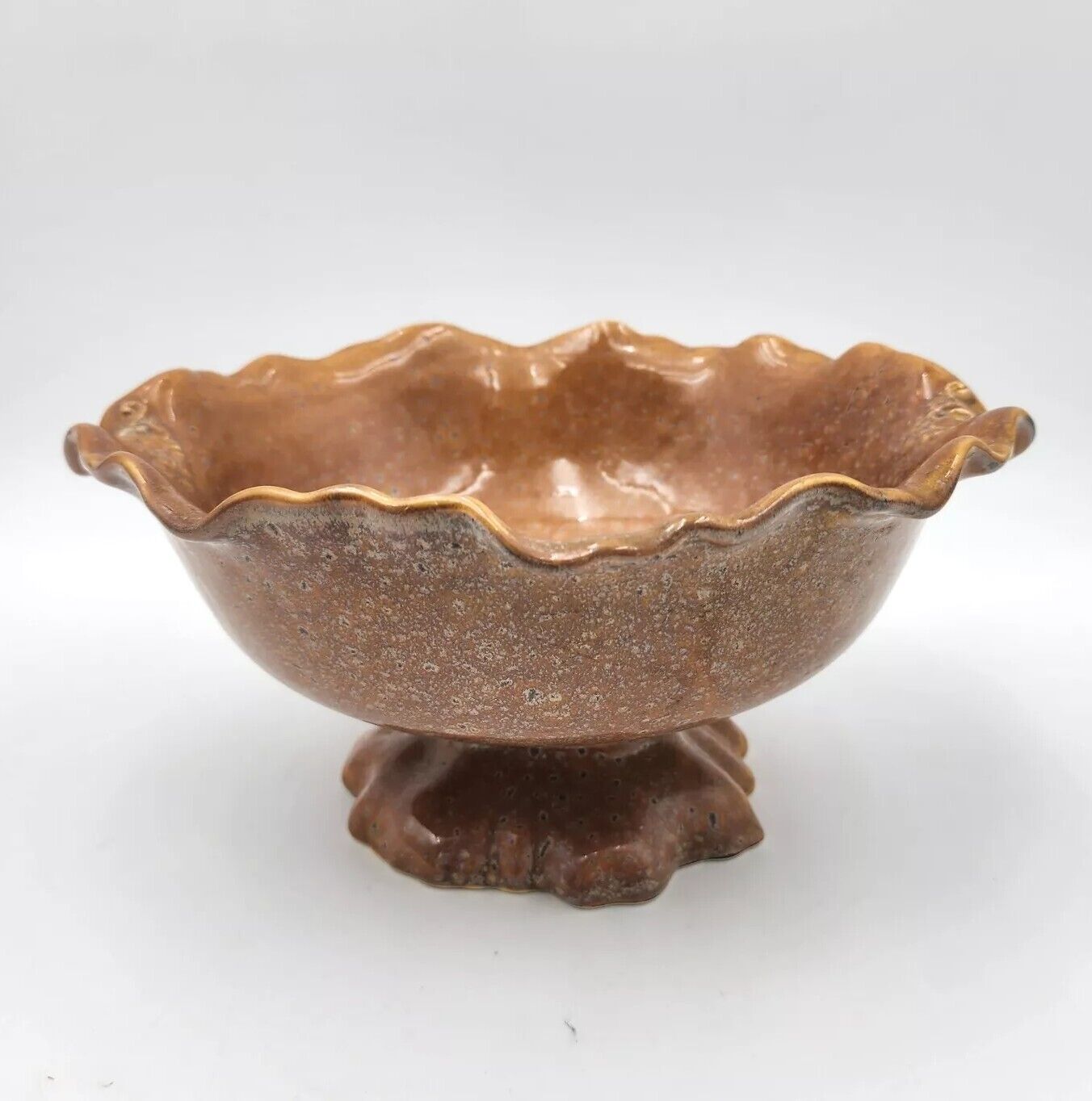 Vintage Mid-Century Brown Ceramic Glazed  Pedestal Bowl 11