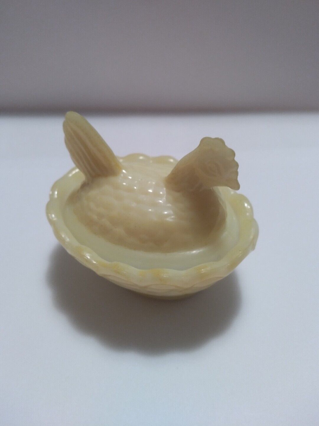 Westmoreland Yellow Milk Glass Mini Hen on Nest Salt Cellar 2.5\