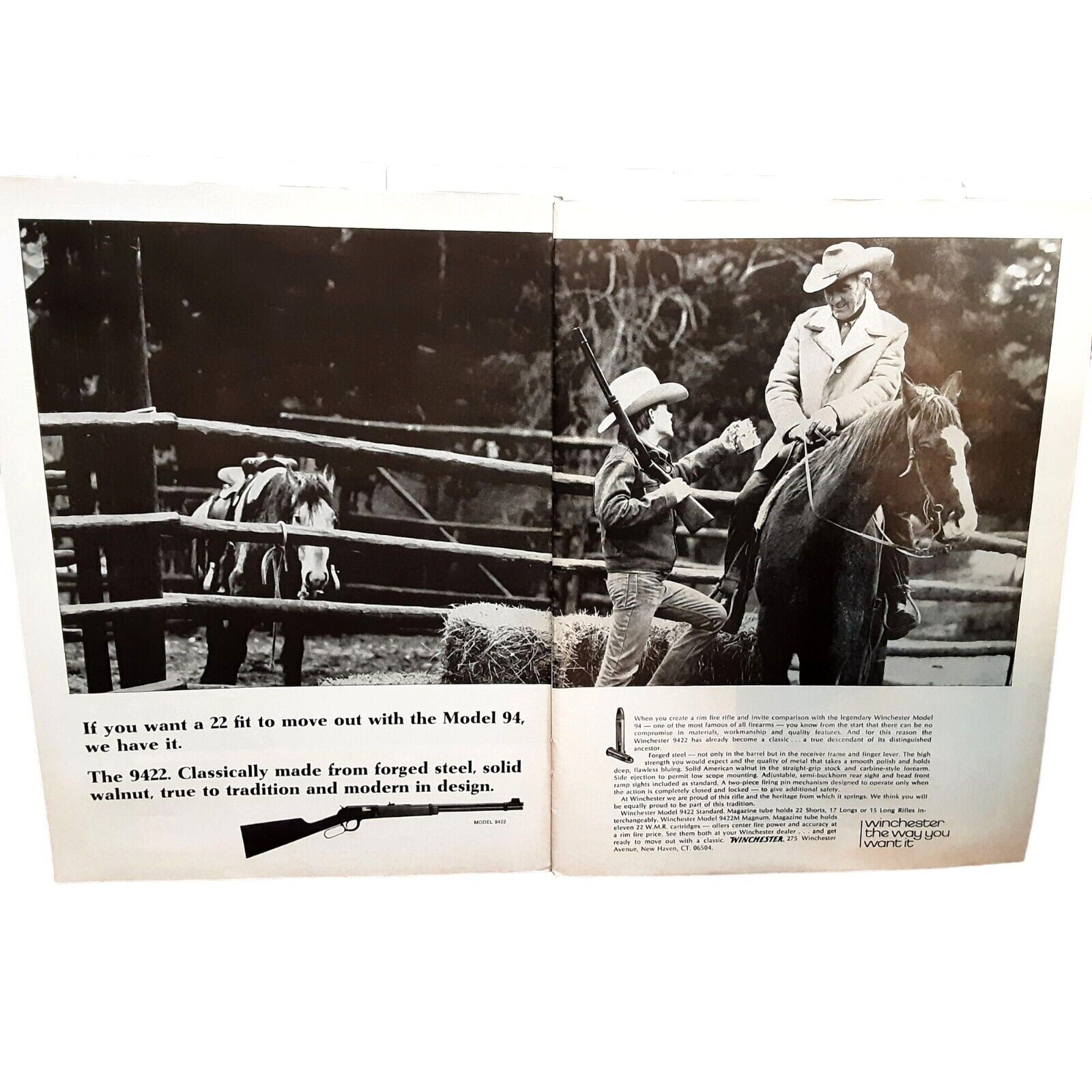 1974 Winchester 9422 Cowboy Horses Ranch Vintage Print Ad 70s