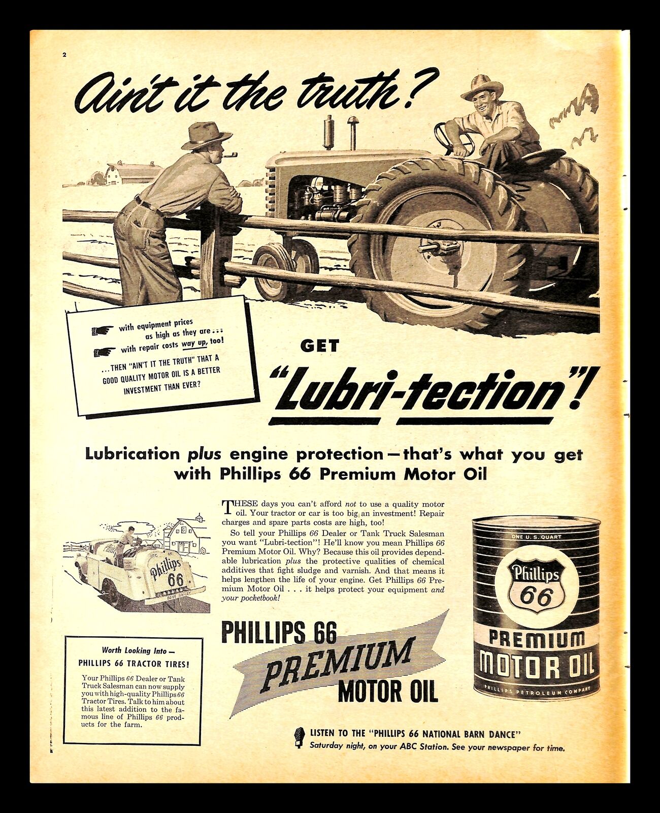 1949 Phillips 66 Premium Motor Oil Vintage PRINT AD Farm Tractor Agriculture 40s