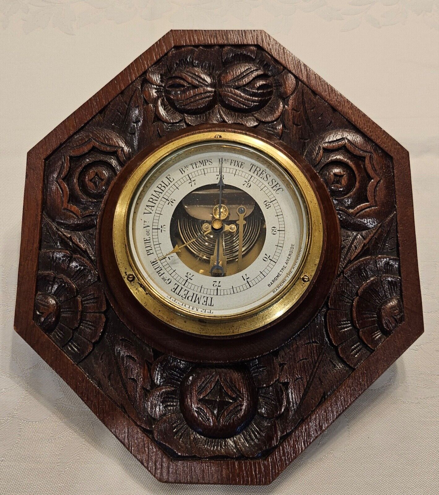 French Art Deco hand carved, Barometer