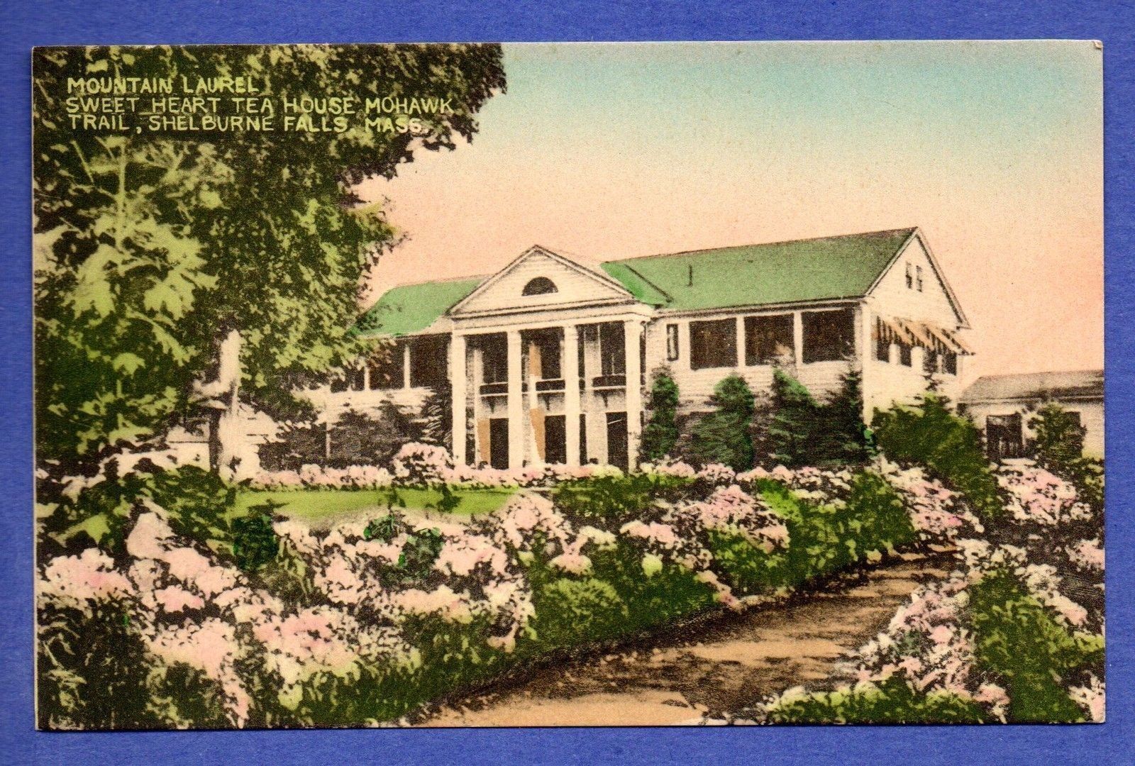Mount Laurel Sweetheart Tea House, Shelburne Falls, MA Postcard, Hand-Colored