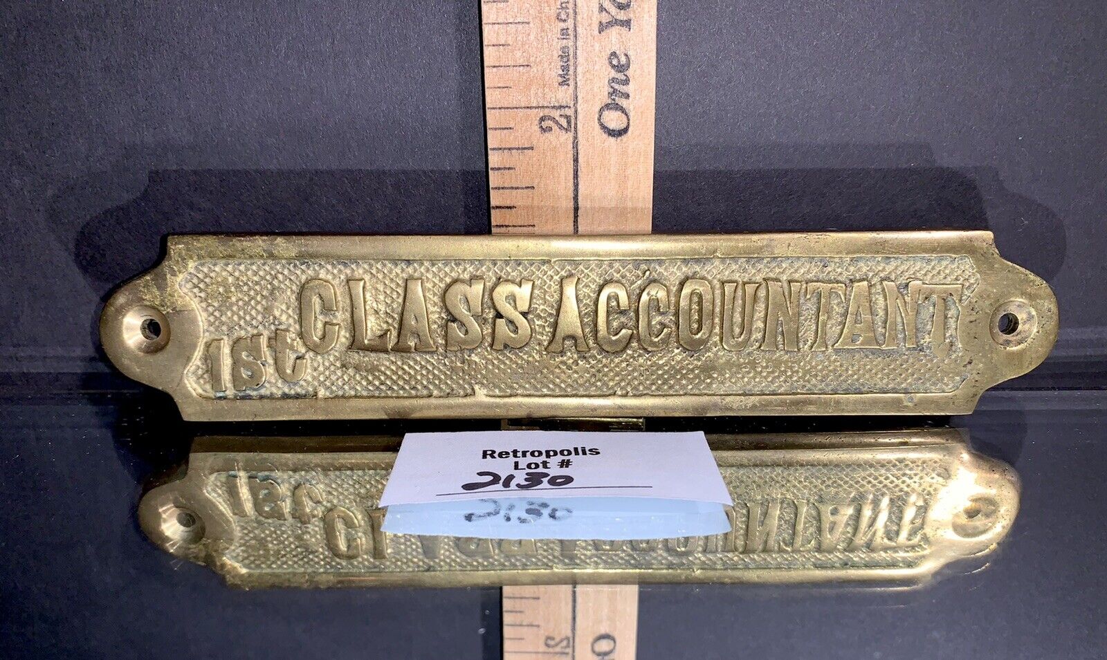 Vintage Solid Brass 1st FIRST CLASS ACCOUNTANT Sign Placque