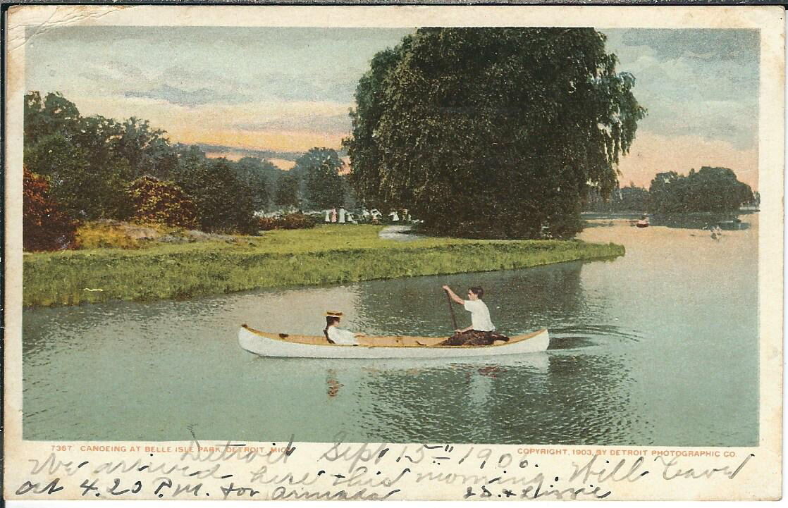 AZ-143- Canoeing at Belle Isle Park Detroit MI 1901-1907 Undivided Back Postcard