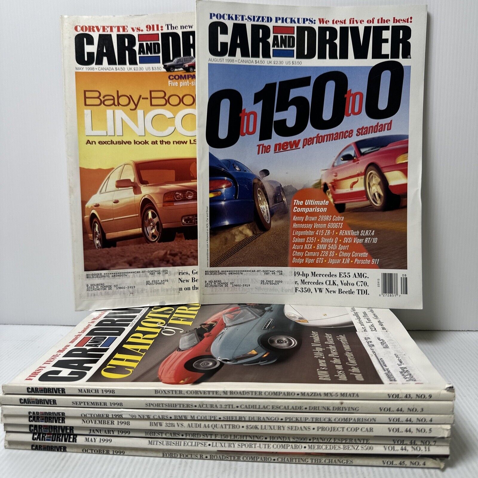 Car and Driver Magazine 1998 & 1999 Vintage Automobile Lot of 9 Issues - Collect