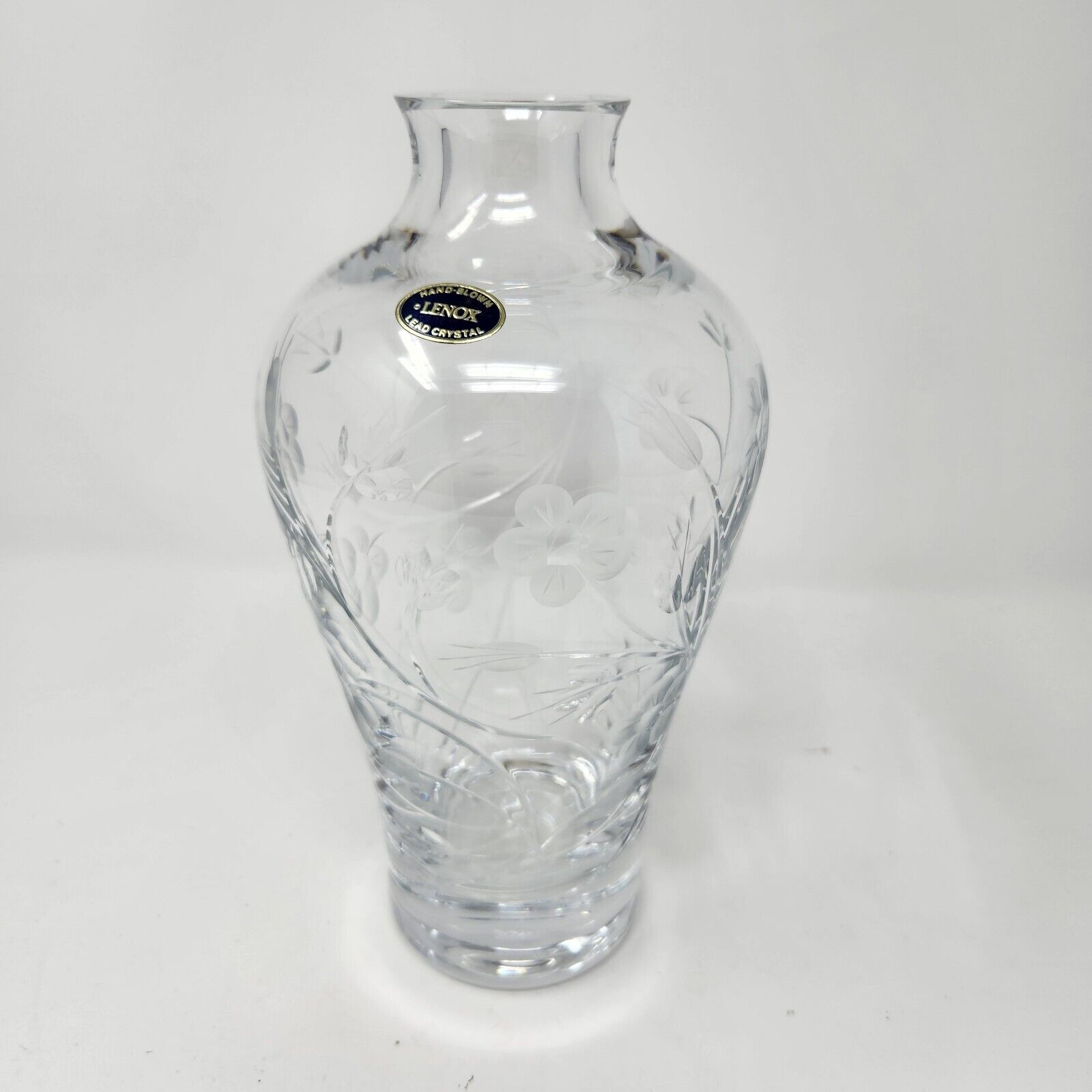Lenox hand blown lead crystal vase floral design 9.5\