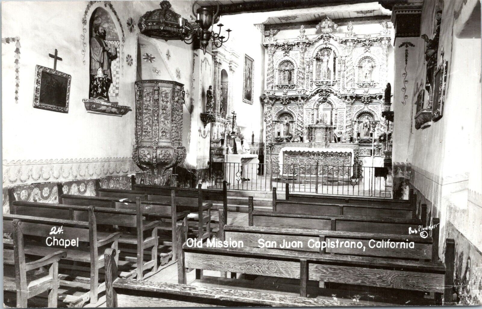 RPPC Chapel, Mission San Juan Capistrano California- Photo Postcard Bob Plunkett