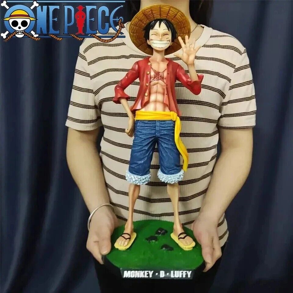One Piece Straw Hat Monkey D. Luffy Smile Anime Figures Doll Statue Model 16.7\