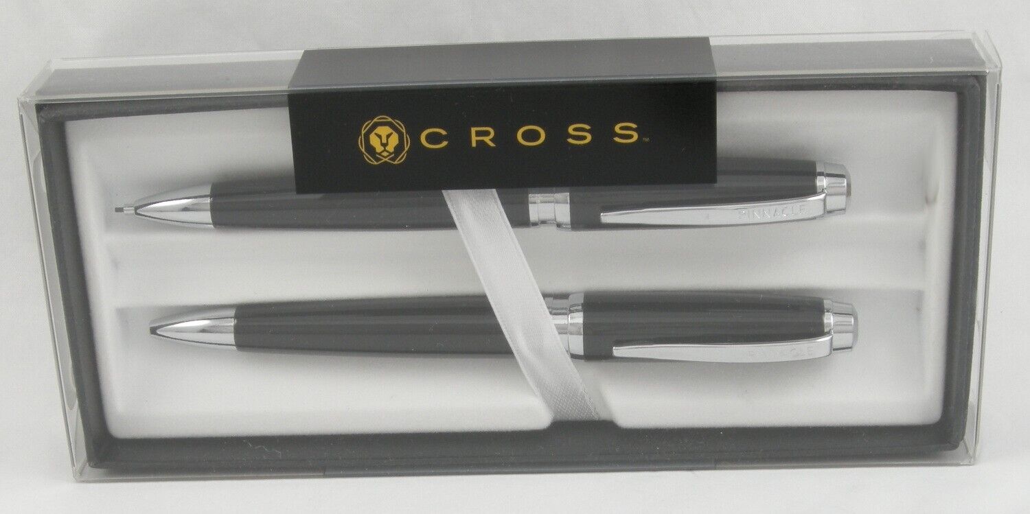 Cross Pinnacle II Black & Chrome Ballpoint Pen & 0.9mm Pencil Set - New In Box