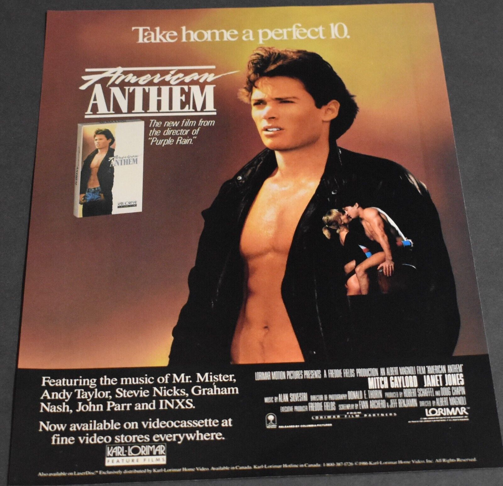 1986 Print Ad American Anthem Karl Lorimar Films Movie Janet Jones Mitch Gaylord