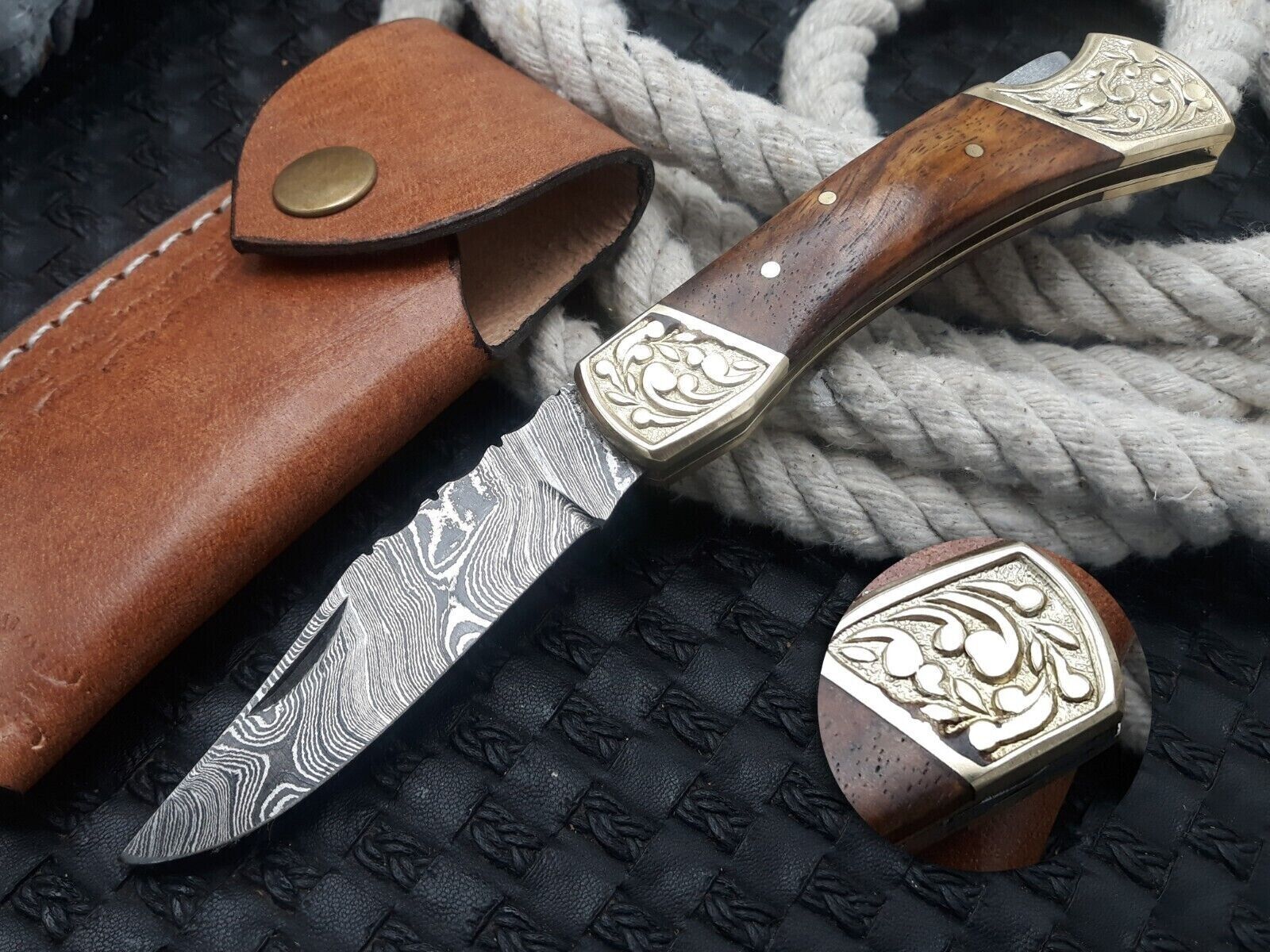 CUSTOM HAND FORGED Damascus Steel Back Lock Folding Pocket Knife Rosewood Handle
