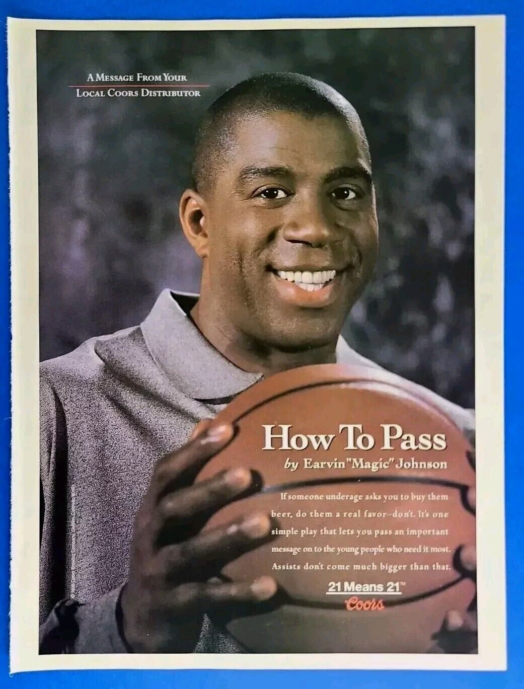 1998 Coors 21 Means 21 Print Ad with NBA Hall of Famer, Magic Johnson, LA Lakers