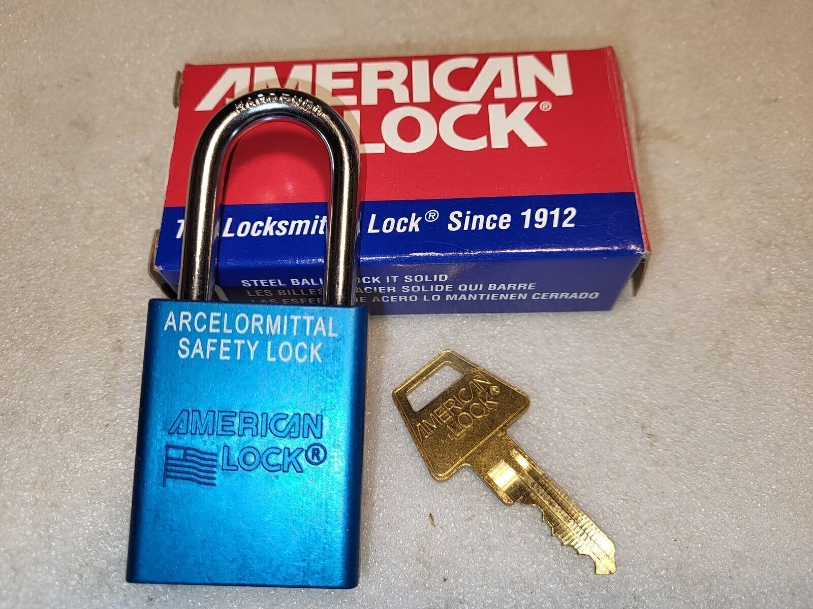 American Lock 1100 Series Arcelormittal Steel Blue Padlock New in Box w/ Key