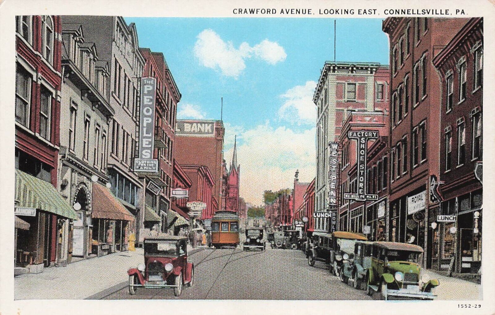 Connellsville PA Main Street Downtown Crawford Ave West Penn Hotel Postcard E9