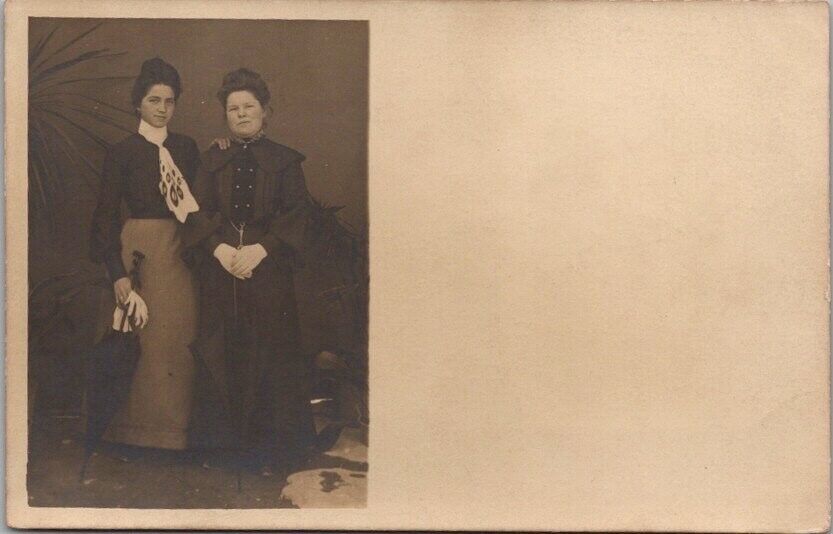 1910s European RPPC Photo Postcard Two Young Ladies / Sisters - Studio Portrait