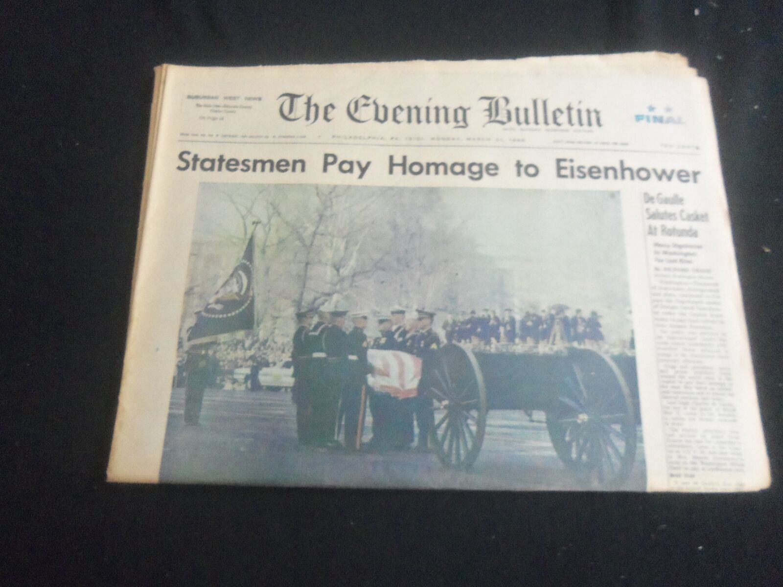 1969 MARCH 31 THE EVENING BULLETIN NEWSPAPER - HOMEAGE TO EISENHOWER - NP 5780