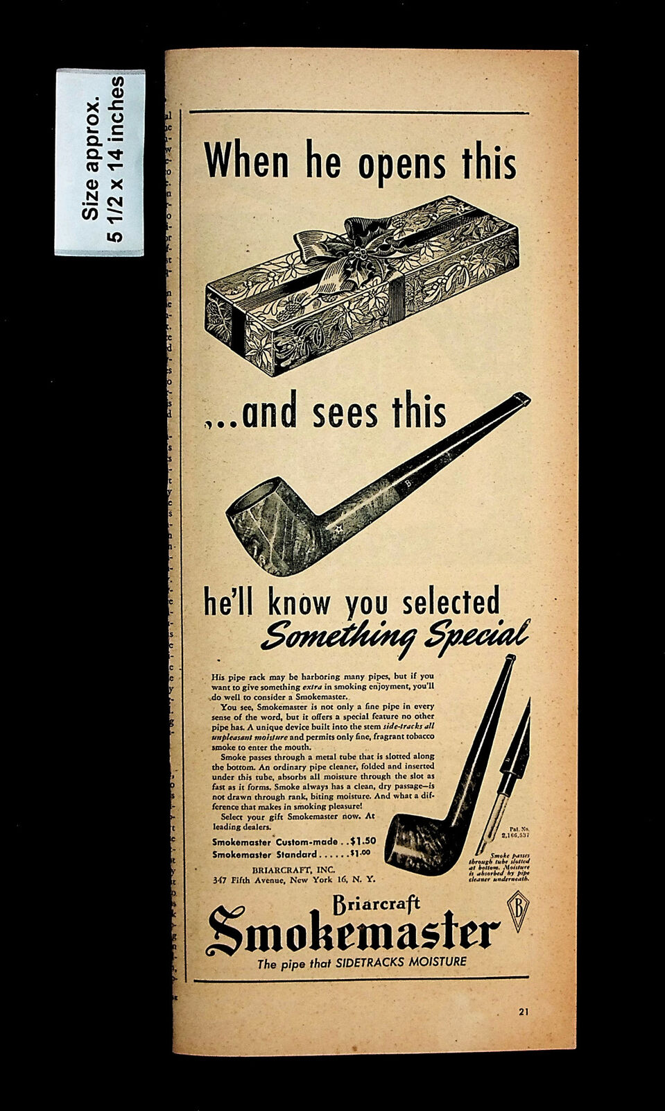 1945 Briarcraft Smokemaster Pipe Gift Box Special Custom Vintage Print Ad 34407