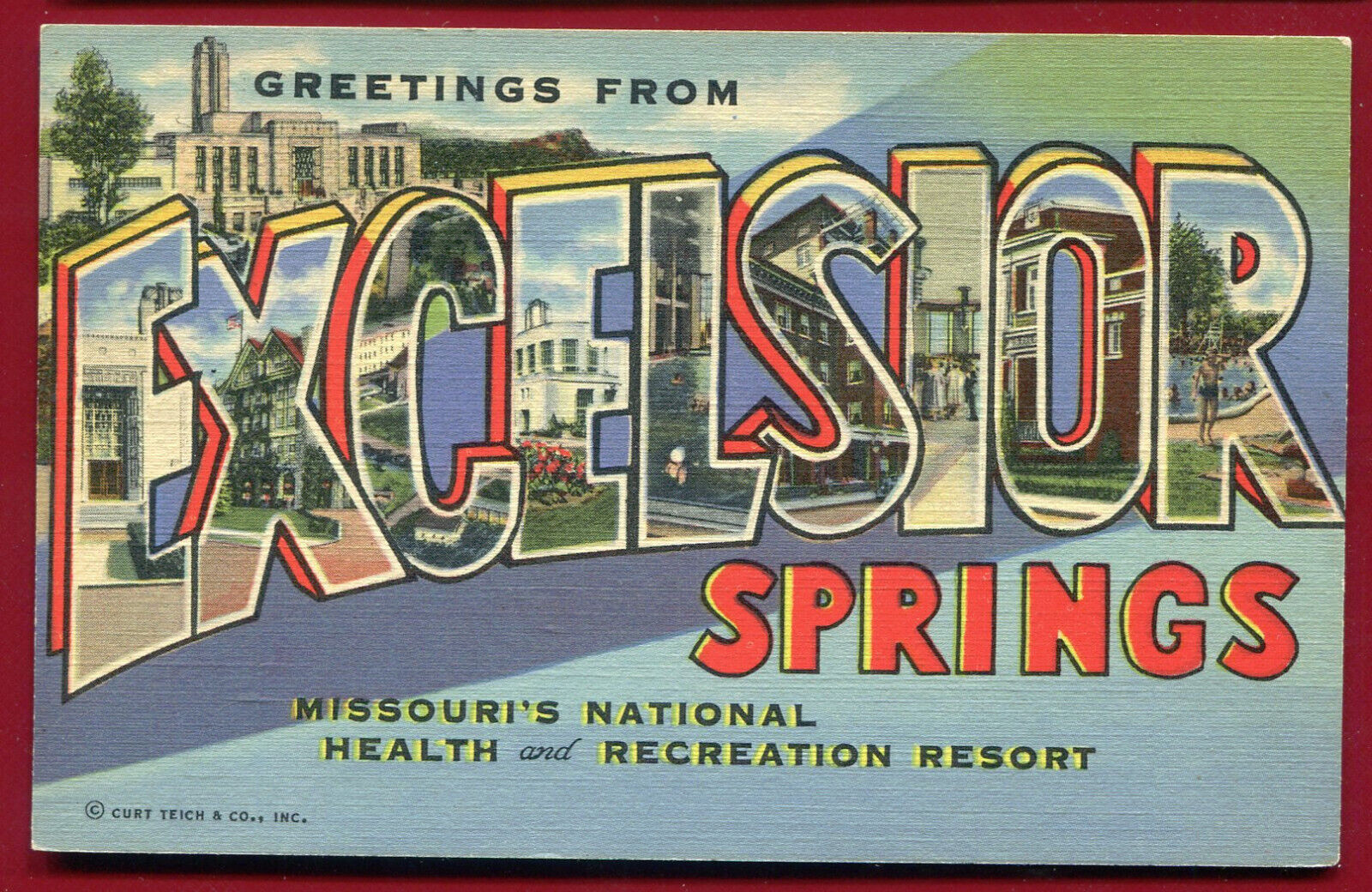 Excelsior Springs  Missouri mo Large Letter Linen Postcard