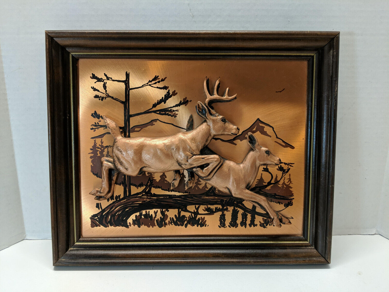 Vintage John Louw 3D Copper Relief Wall Art - Stag & Doe Deer