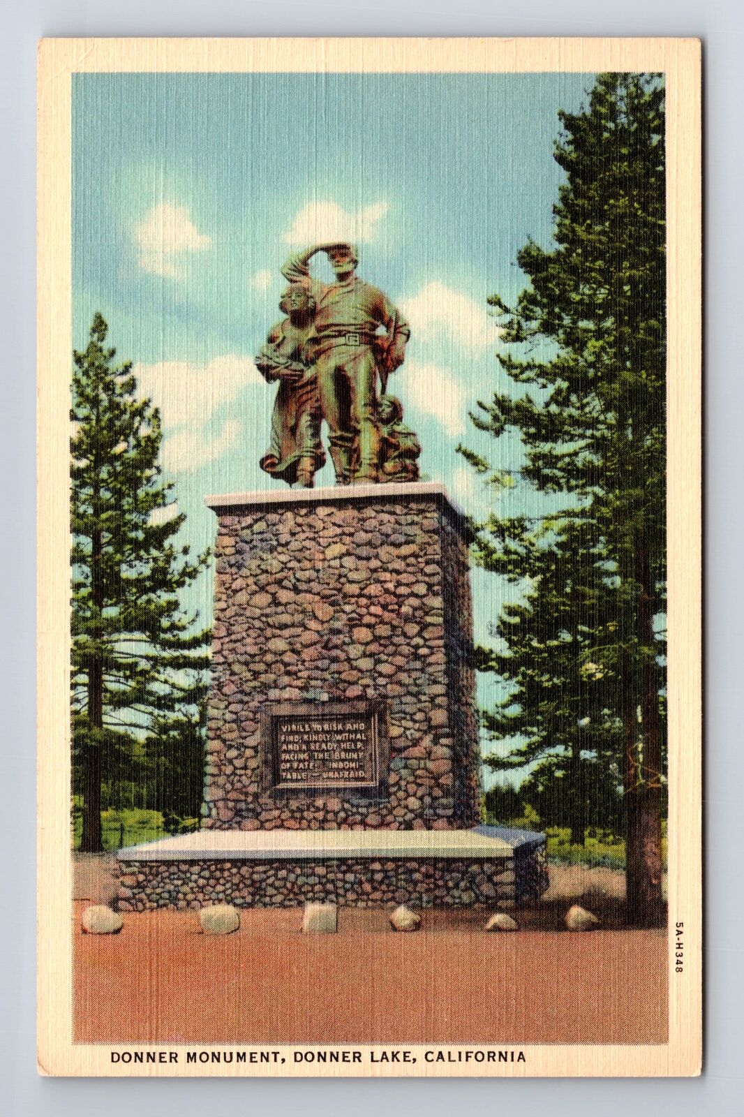 Donner Lake CA-California, Donner Monument, Antique Souvenir Vintage Postcard