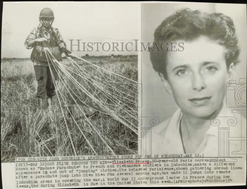 1954 Press Photo Elizabeth Friang, correspondent, after jump at Dien Bien Phu