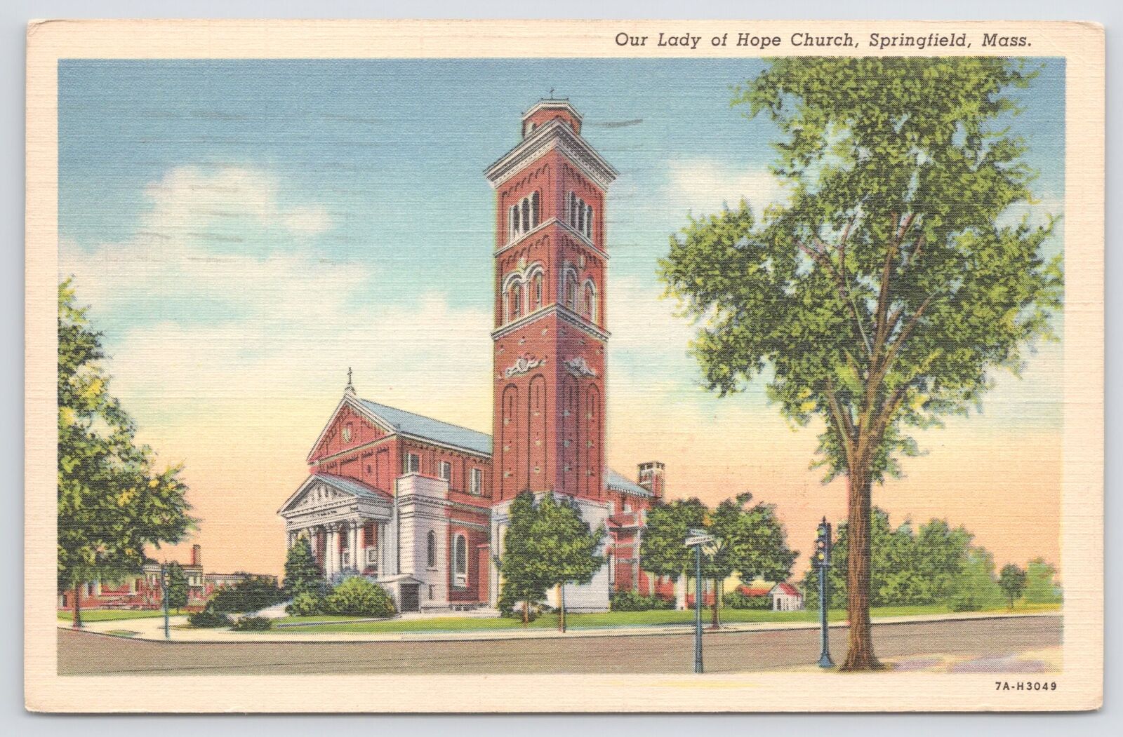 Linen~Our Lady Of Hope Church In Springfield MO~Trees & Street View~PM 1940 PC