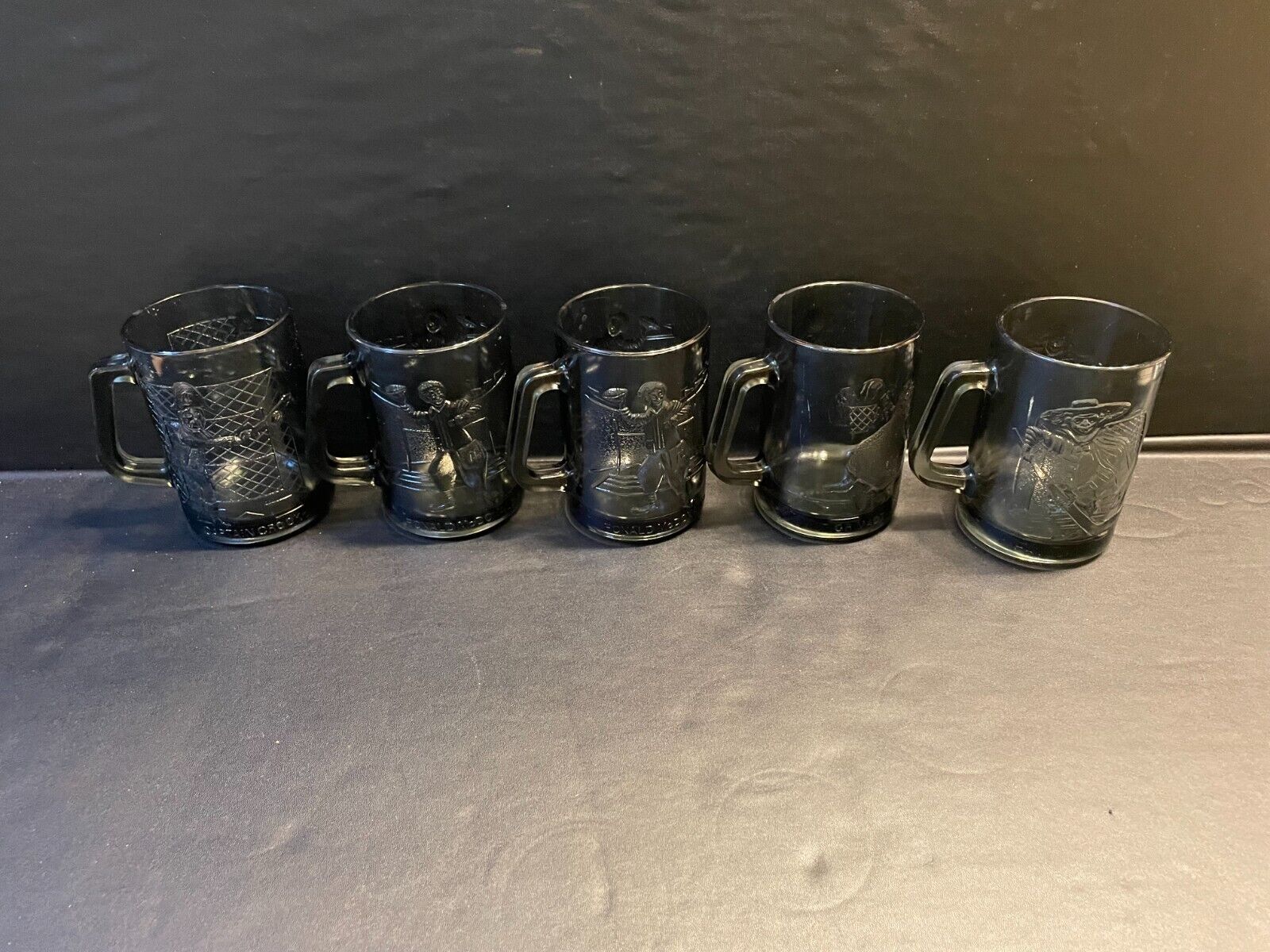 5 Vtg 1970s McDonalds Smokey Grey Glass Mugs/ Cups