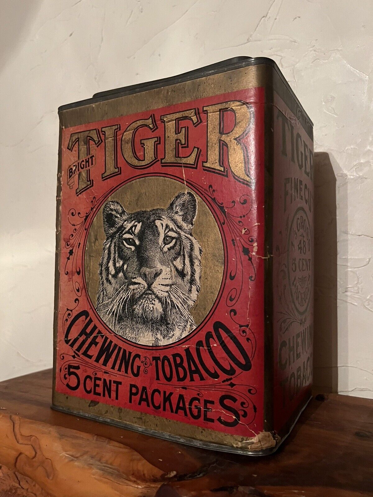 Antique Tiger Tobacco Store Bin Heavy Cardboard And Tin Empty