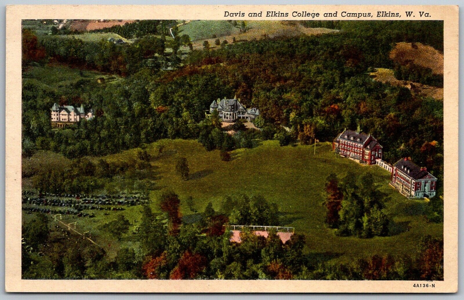 Elkins West Virginia 1950s Postcard Davis & Elkins College And Campus