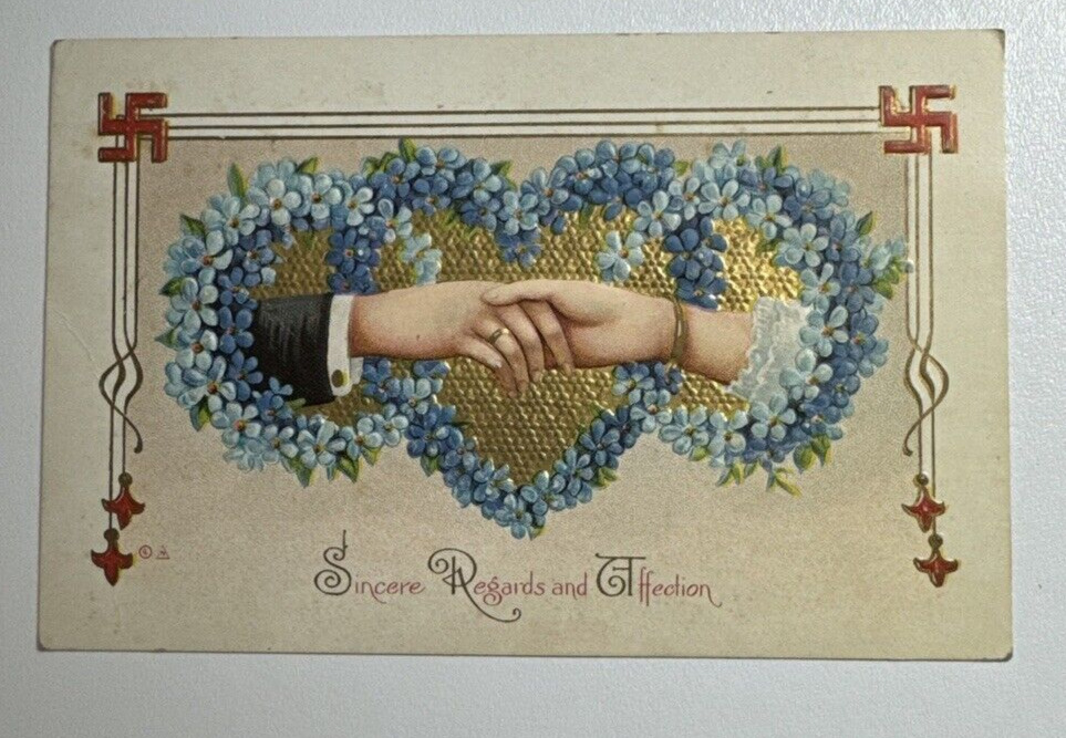 Valentines Postcard Embossed Swastika Sincere Regards & Affection c1915 Vermont