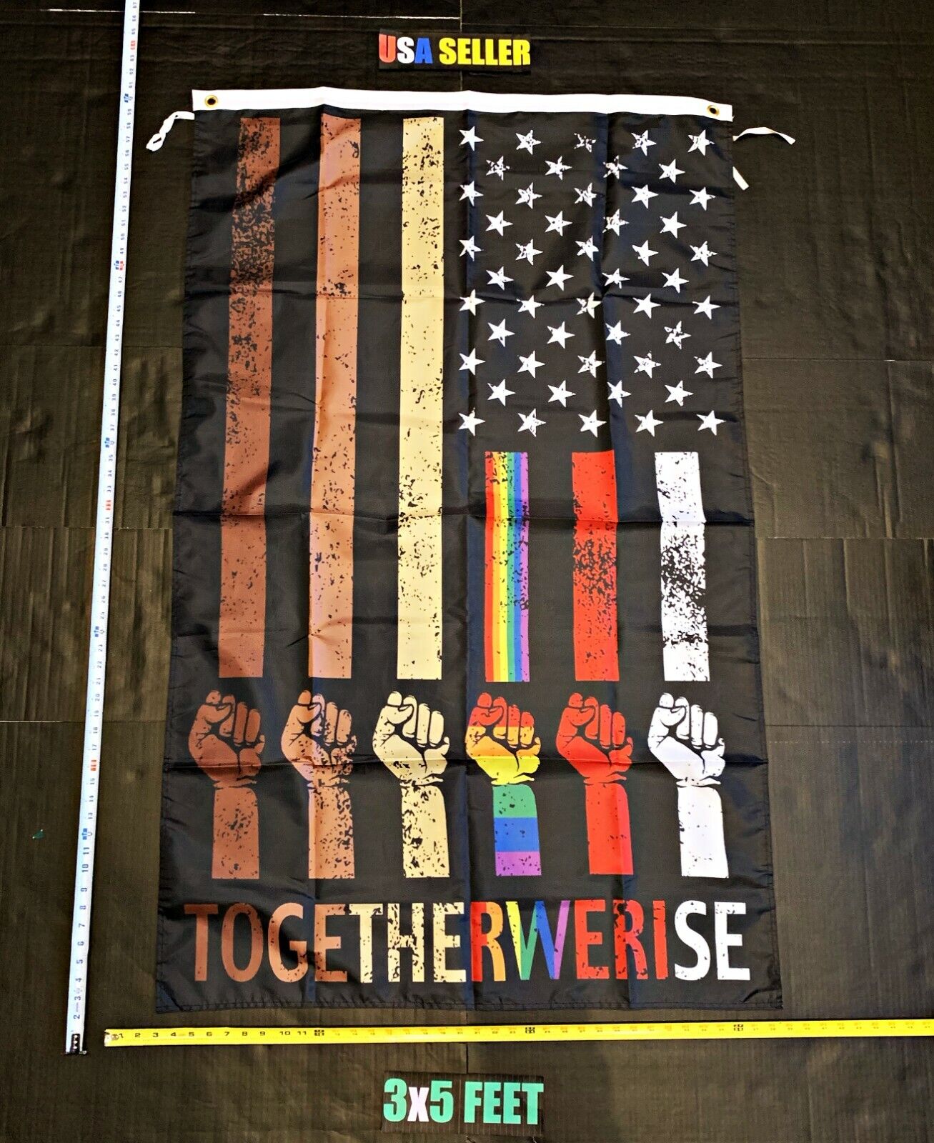 Equality Flag  Biden Harris LGBTQ Rainbow Gay Together V Sign 3x5\'