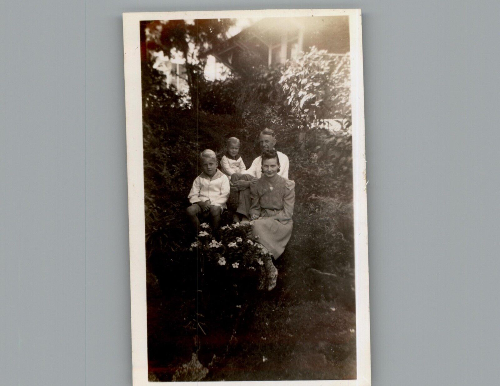Antique 1940\'s Family Photo in the Garden Black & White Photography Photo