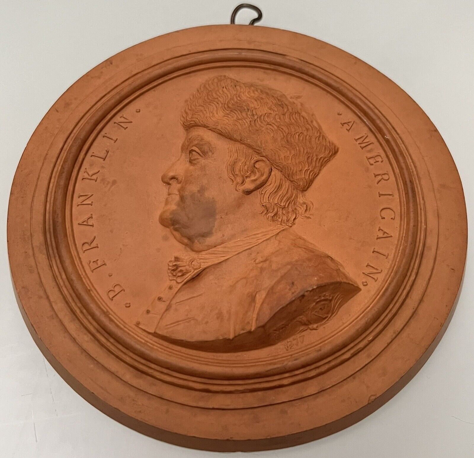 Rare 18th Century Benjamin Franklin Terracotta Medallion By Jean-Baptiste Nini