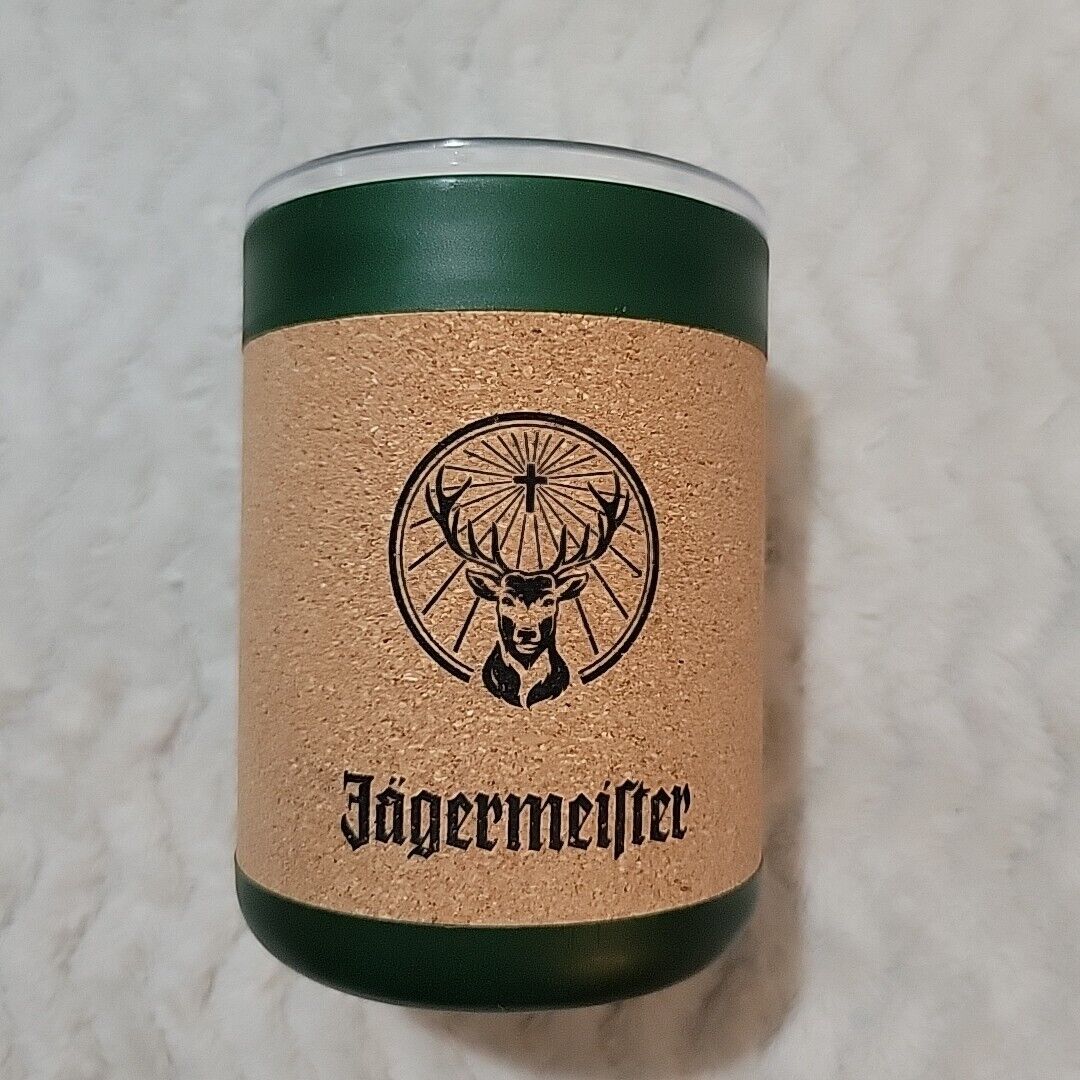 Jagermeister 10oz Cork & Green Plastic Travel Tumbler With Lid