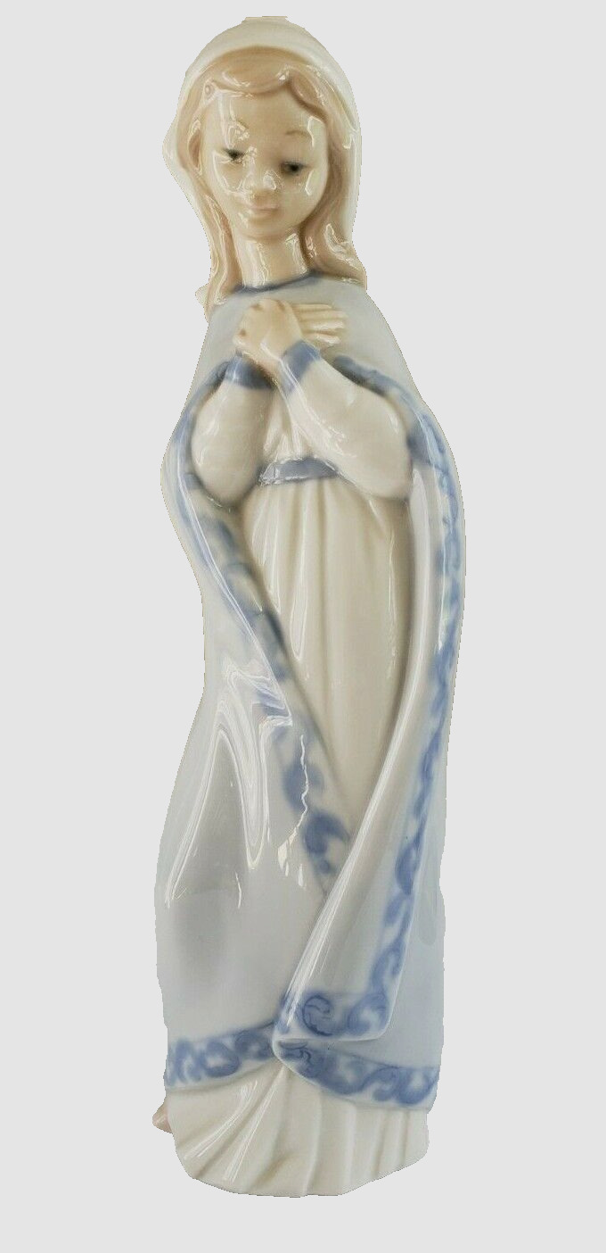 Zaphir Lladro Praying Virgin Mary Blue White Porcelain Madonna Figurine Vintage